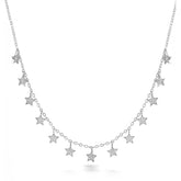 Silver Stars Necklace, White Rhodium, Premium Cubic Zirconia  + Give Magic Gift